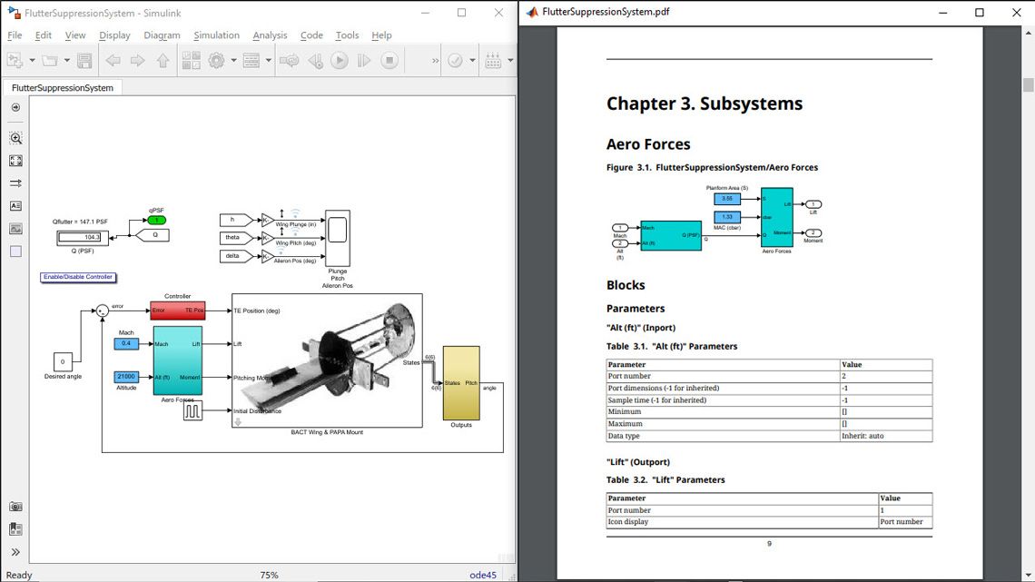 SDD report from a Simulink model including descriptions and documentation.