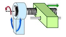 Model a ratchet mechanism driving a leadscrew. The screw turns in one direction and the leadscrew cannot be back-driven by the mechanical load.